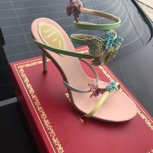 rene caovilla  corkscrew ankle stiletto heels